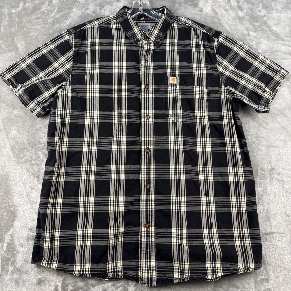 Carhartt Button-Down Mens XL Relaxed Fit Black Plaid EUC